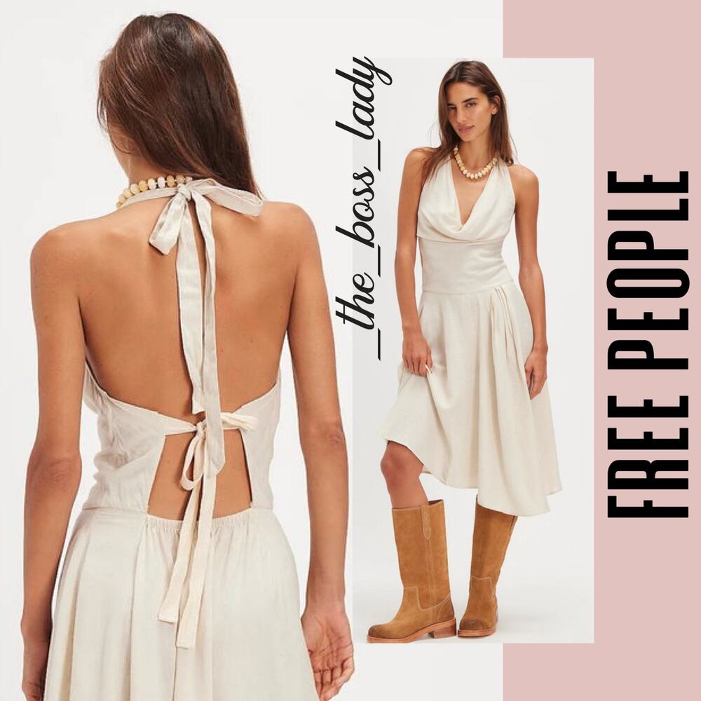 Free People Jayna midi dress halter Free-est Linen blend open back Small